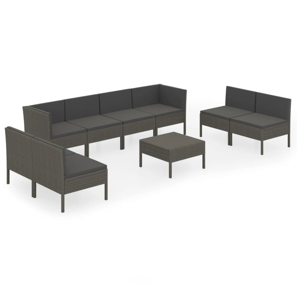 Garden Lounge Set Grey PE Rattan, Powder-Coated Steel, Polyester