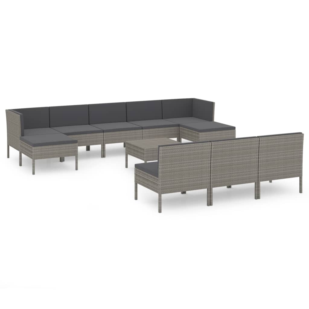 Garden Lounge Set Grey PE rattan, powder-coated steel, polyester