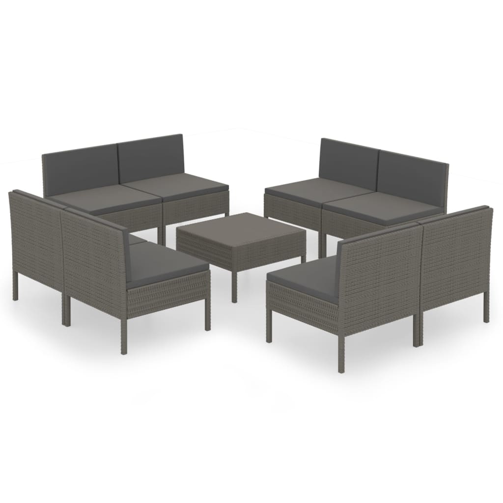 Garden Lounge Set Grey PE rattan, powder-coated steel, polyester