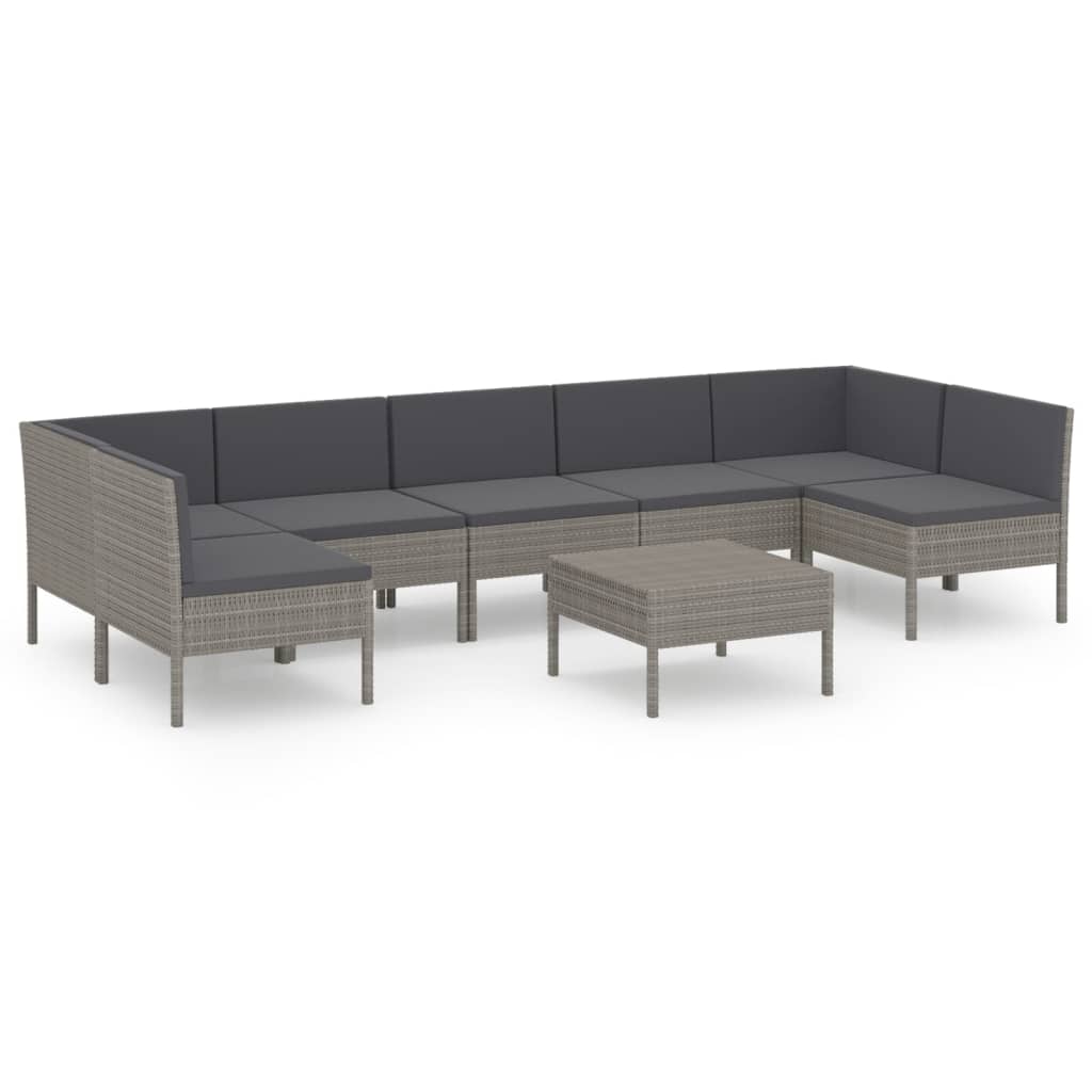 Garden Lounge Set Grey PE rattan, powder-coated steel, polyester