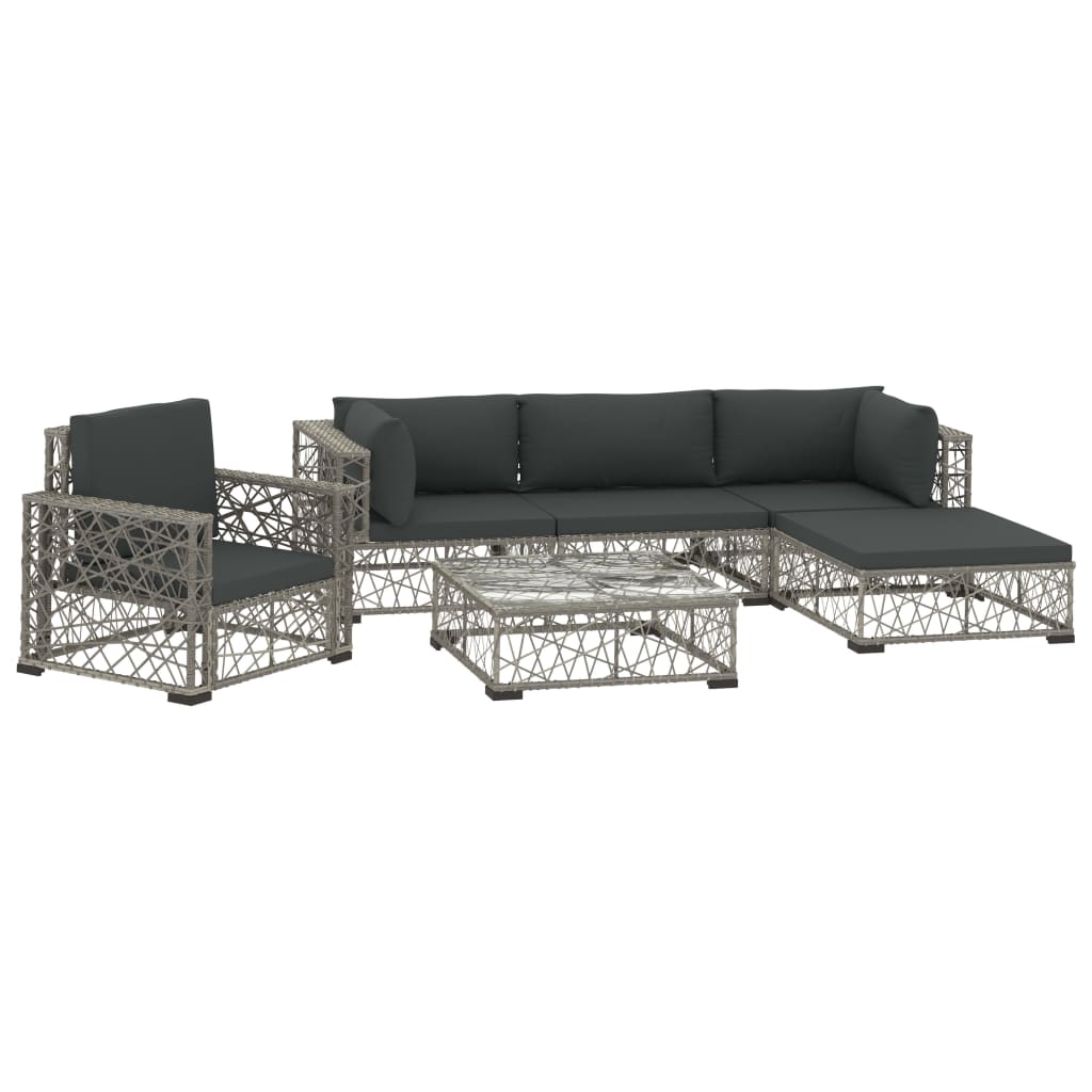 Garden Lounge Set Grey PE Rattan, powder-coated steel, tempered glass