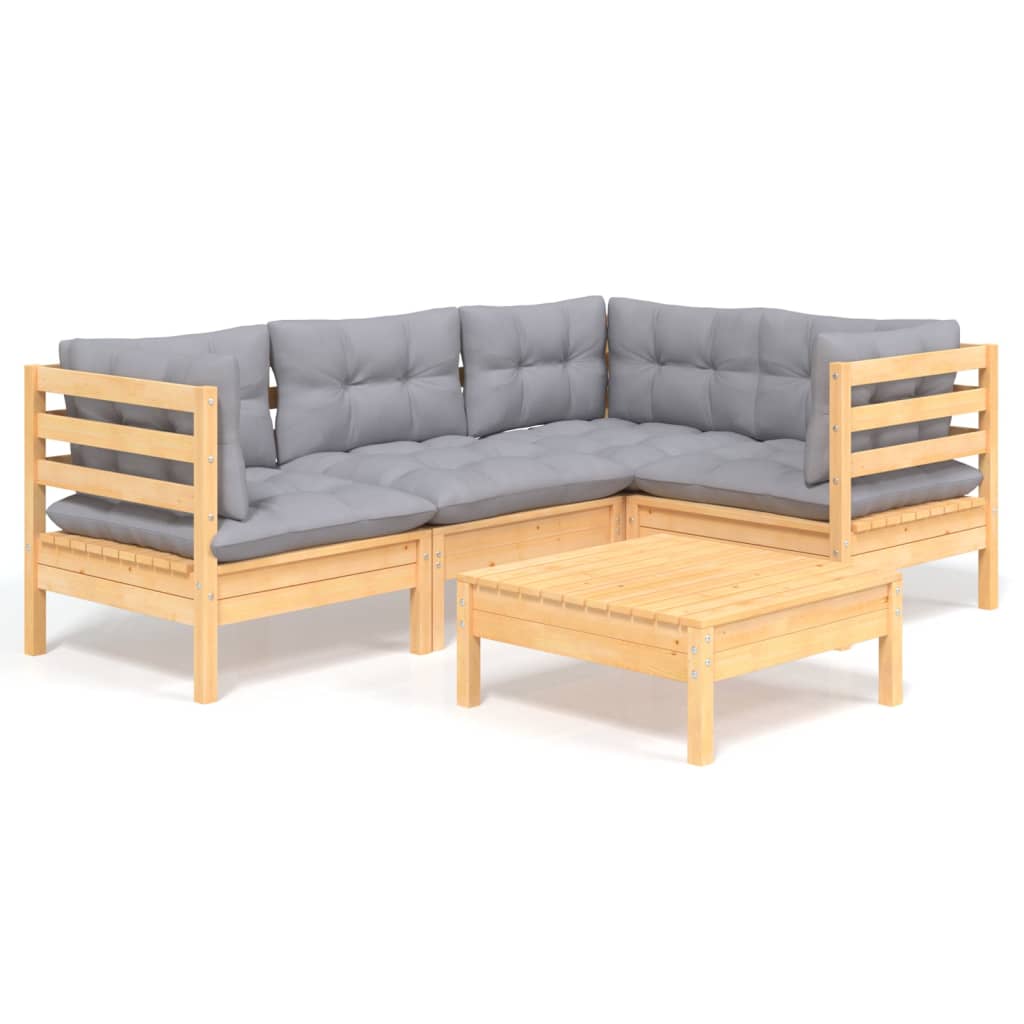 Garden Lounge Set Grey, Pinewood Solid pinewood, 100% polyester