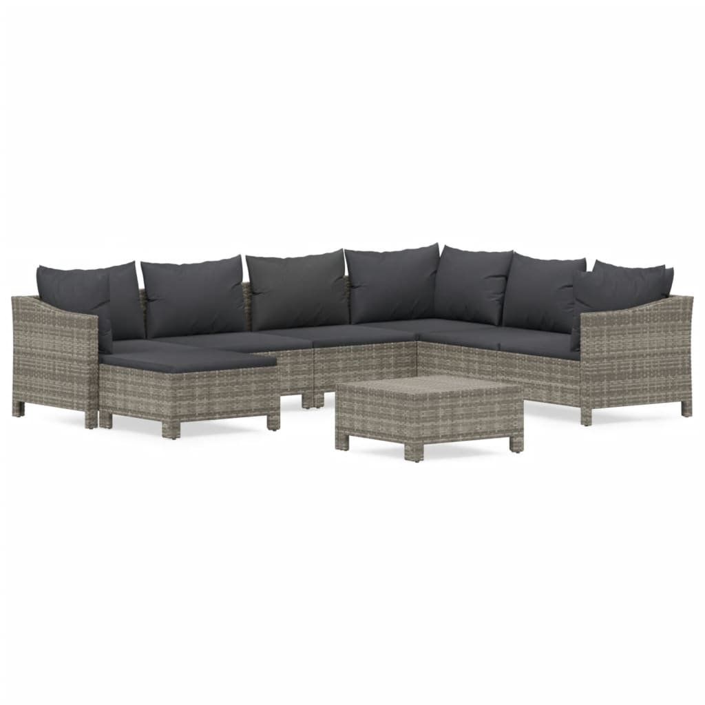 Garden Lounge Set Grey Poly Rattan 8 Piece Modular