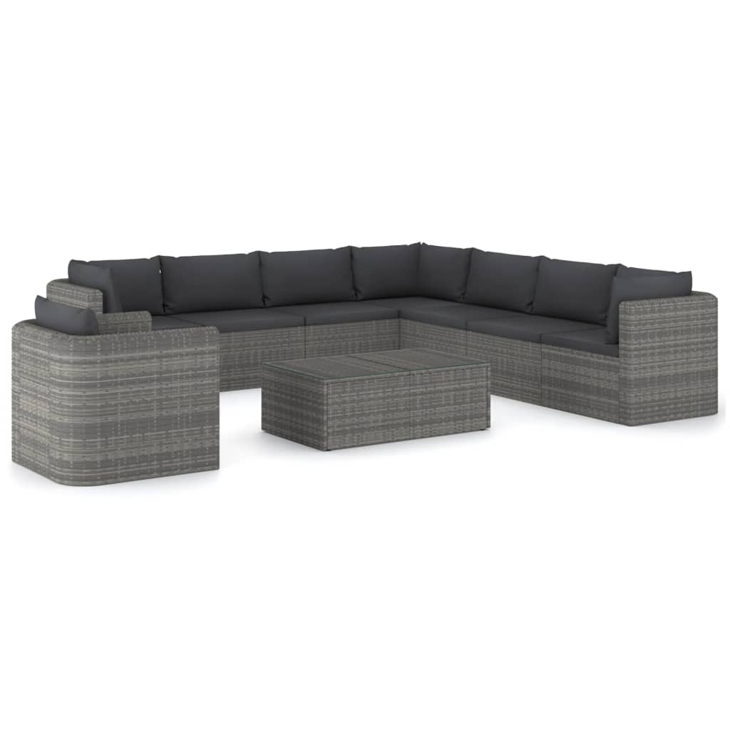Garden Lounge Set Grey Poly rattan Large Removable Covers