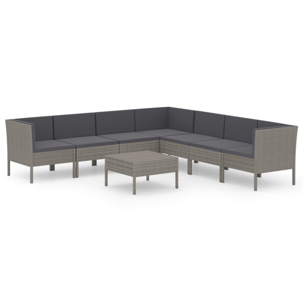Garden Lounge Set Grey Poly Rattan, Powder-Coated Steel, Polyester