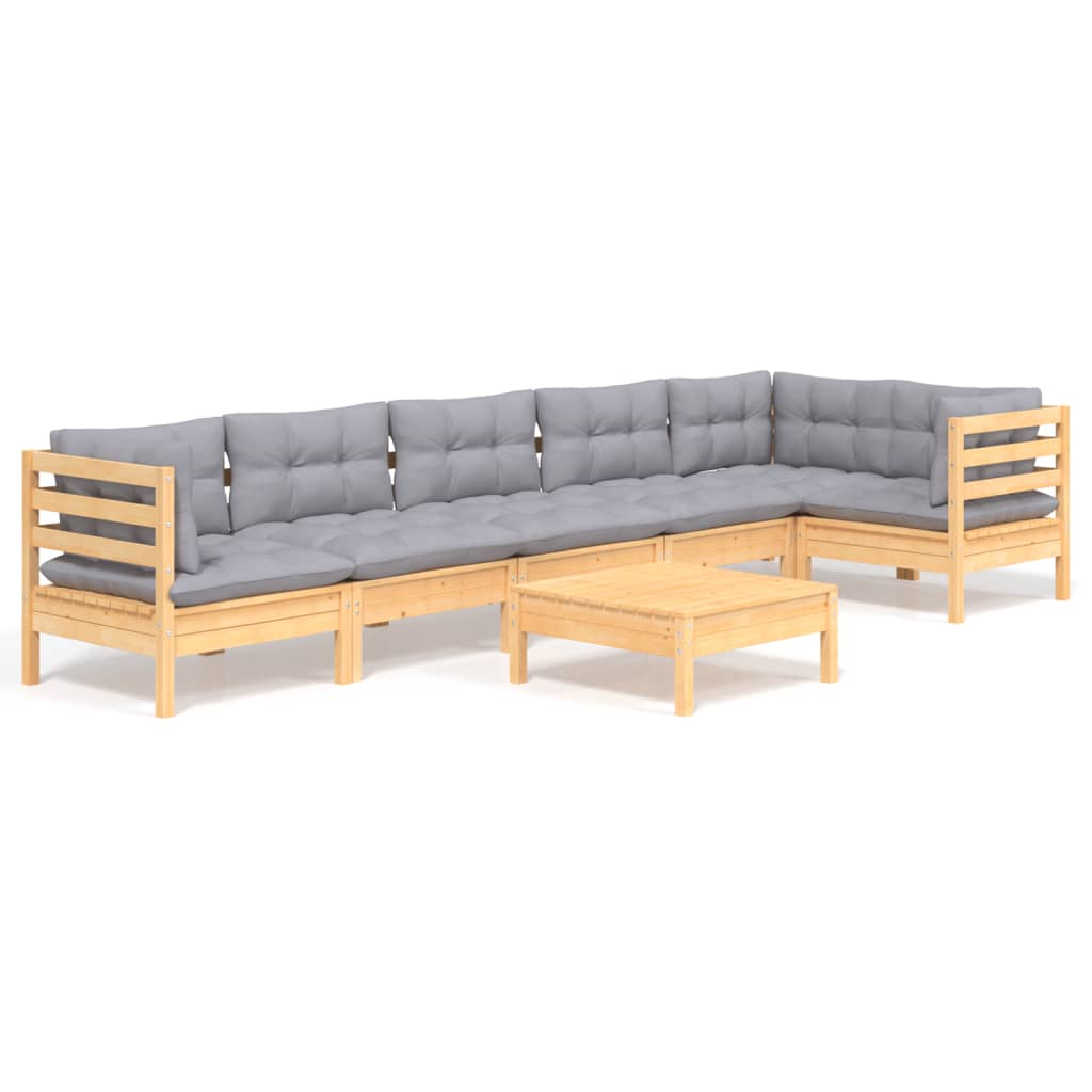 Garden Lounge Set Grey Solid pine wood, 100% polyester fabric