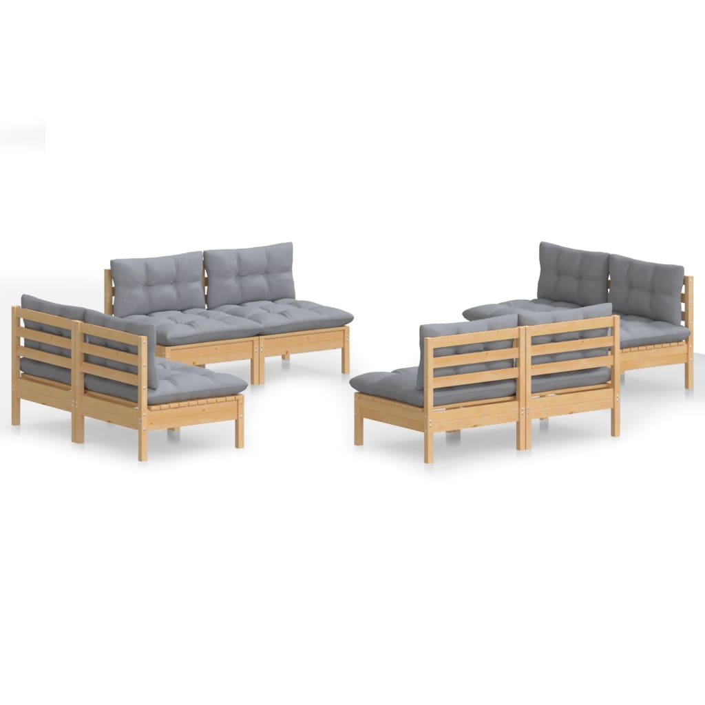 Garden Lounge Set Grey Solid pine wood, 100% polyester Medium