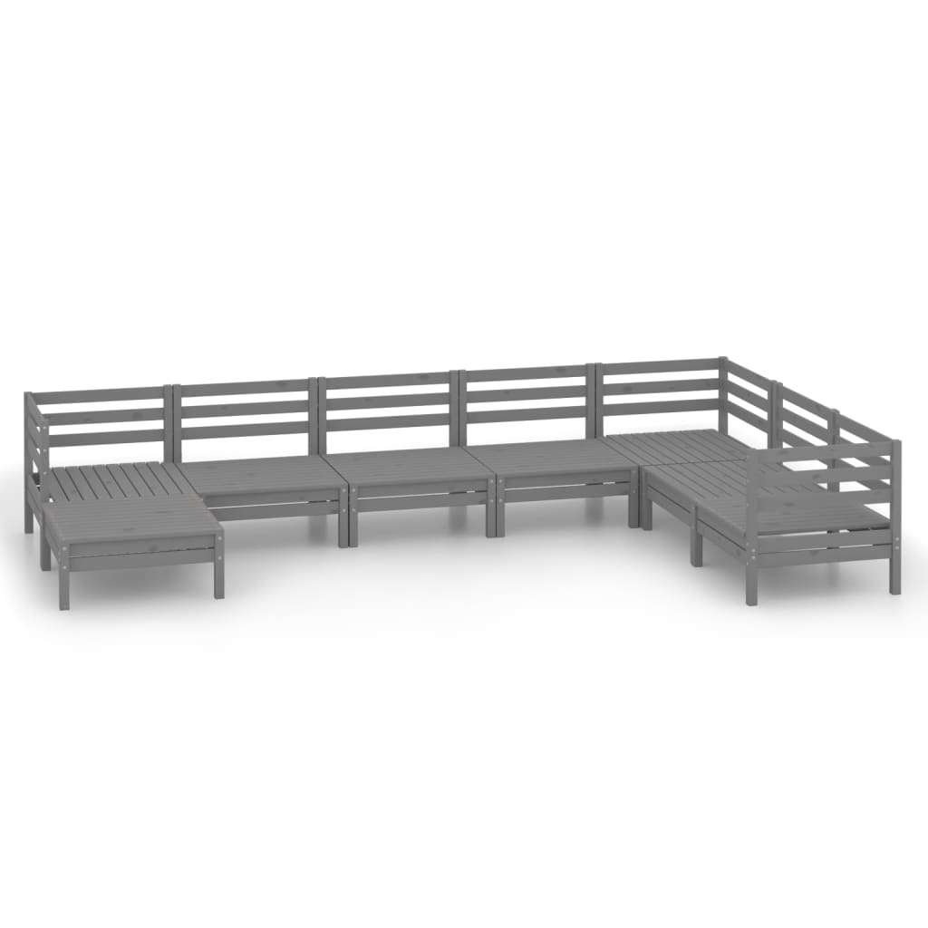 Garden Lounge Set Grey Solid Pine Wood 8 Piece Set Modular