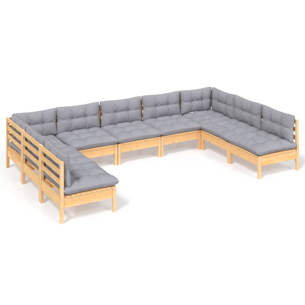 Garden Lounge Set Grey Solid pine wood, fabric (100% polyester)