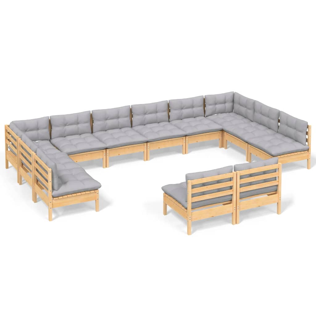 Garden Lounge Set Grey Solid pine wood, fabric (100% polyester)