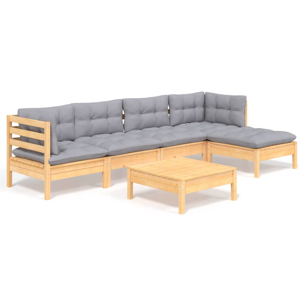 Garden Lounge Set Grey Solid pine wood, fabric (100% polyester)