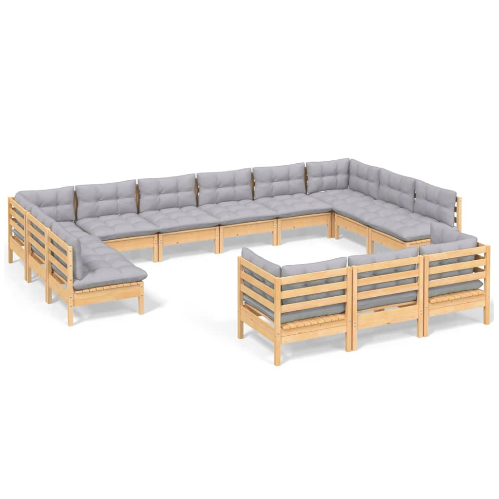 Garden Lounge Set Grey Solid pine wood, fabric (100% polyester)