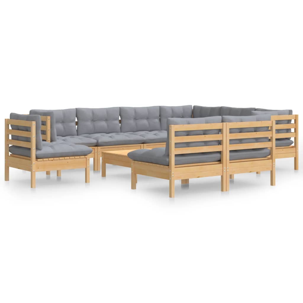 Garden Lounge Set Grey Solid pine wood, fabric (100% polyester)