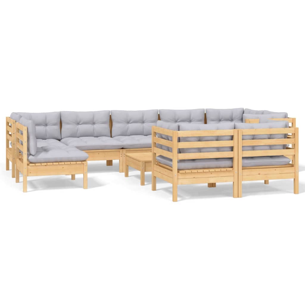 Garden Lounge Set Grey Solid pine wood, Fabric (100% polyester)