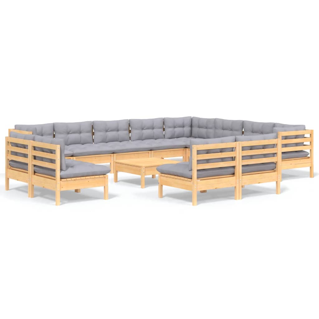 Garden Lounge Set Grey Solid pine wood, fabric (100% polyester)