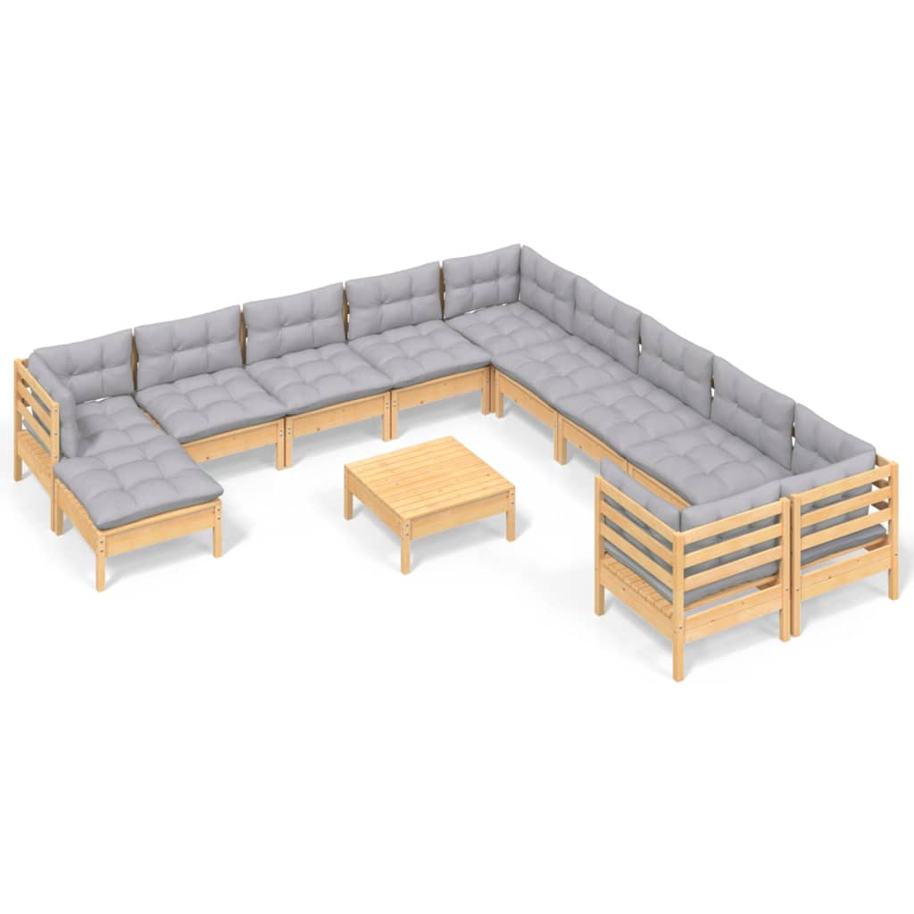 Garden Lounge Set Grey Solid Pine Wood Large Modular