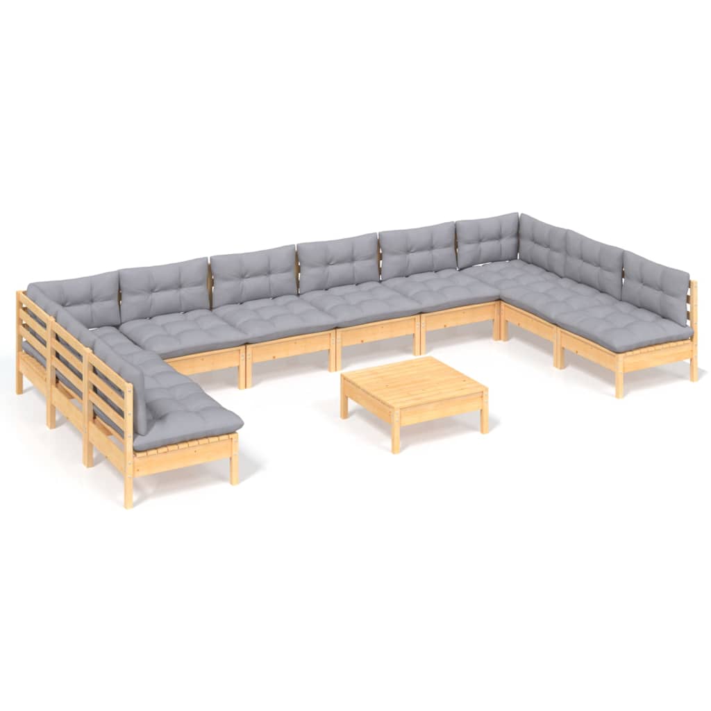 Garden Lounge Set Grey Solid Pine Wood, Polyester Large Modular