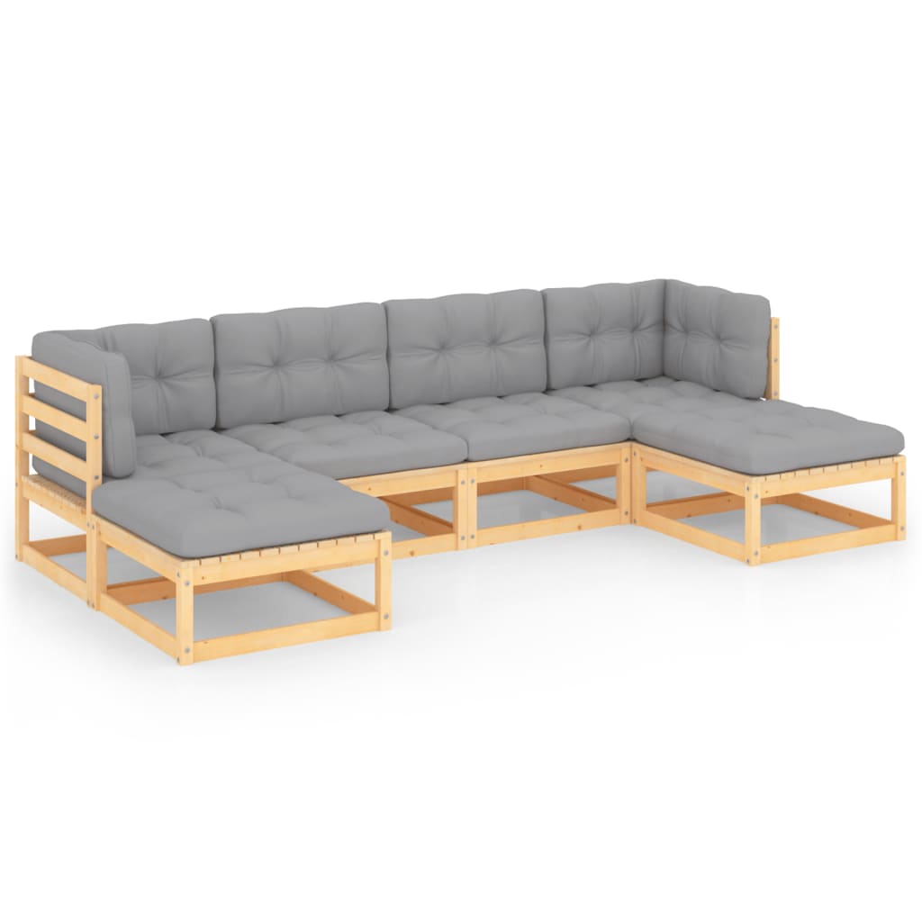 Garden Lounge Set Grey Solid pinewood, 100% polyester 6 Piece
