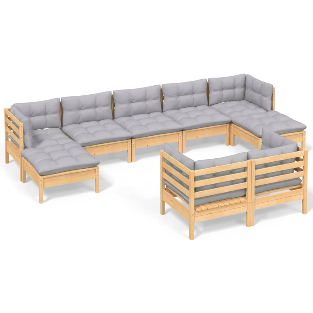 Garden Lounge Set Grey Solid pinewood, 100% polyester fabric