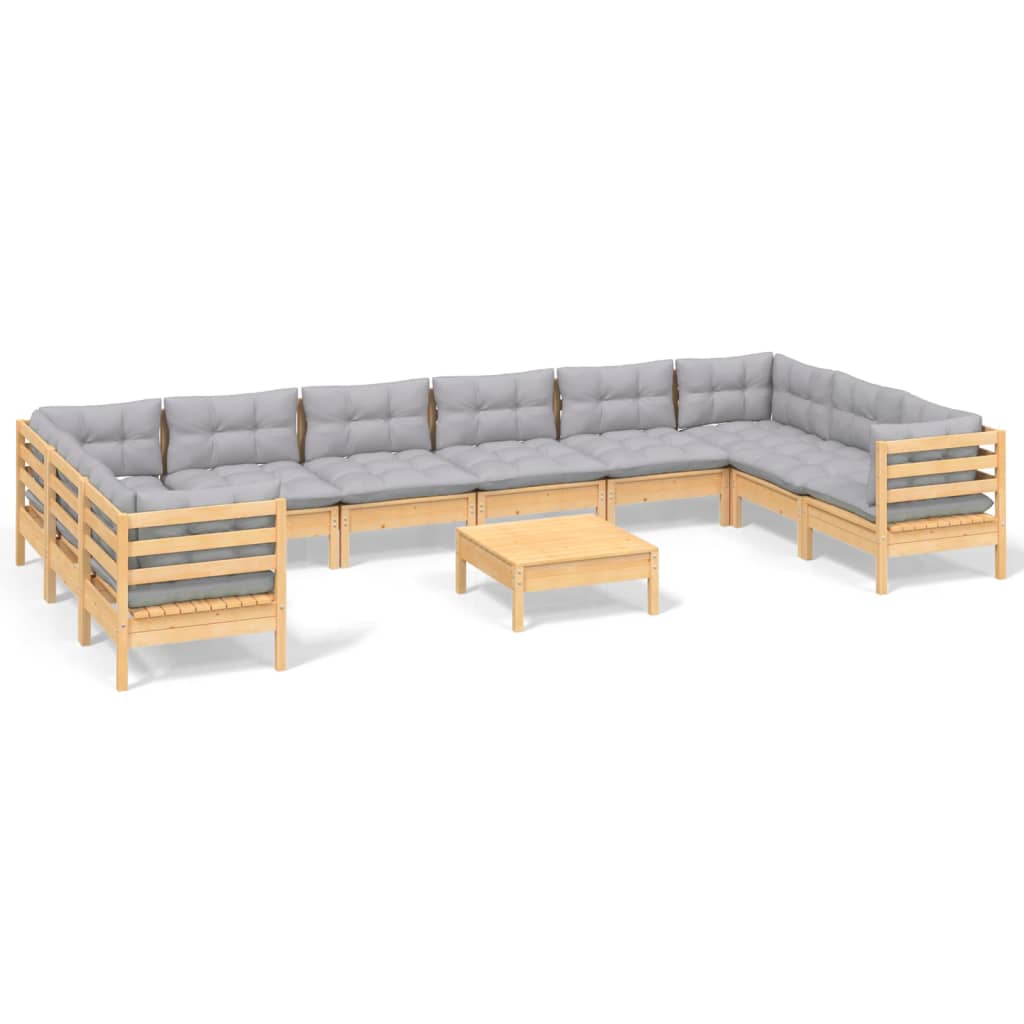 Garden Lounge Set Grey Solid pinewood, 100% polyester fabric Medium