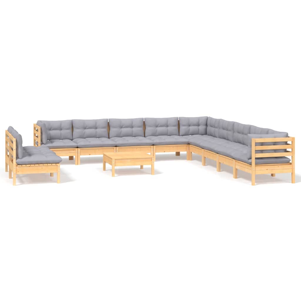 Garden Lounge Set Grey Solid pinewood, 100% polyester fabric