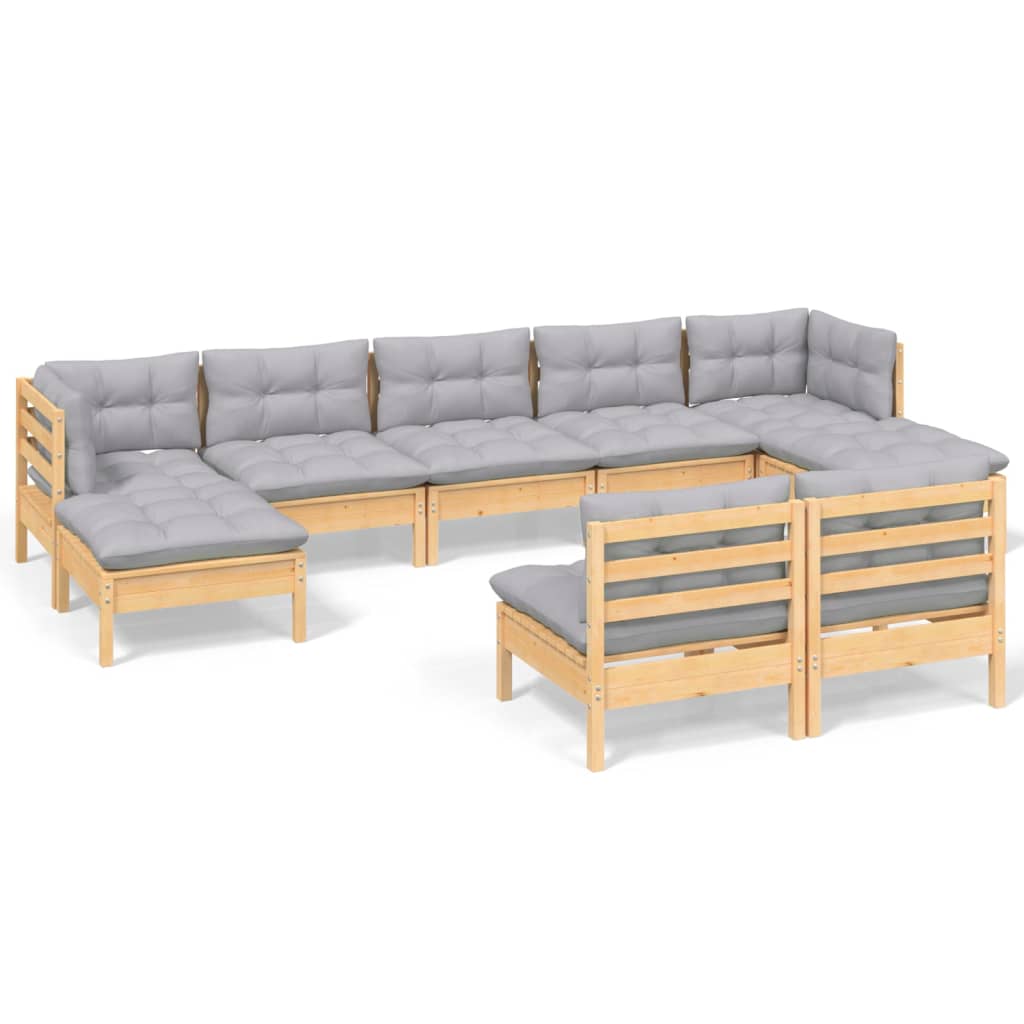 Garden Lounge Set Grey Solid pinewood, 100% polyester Large