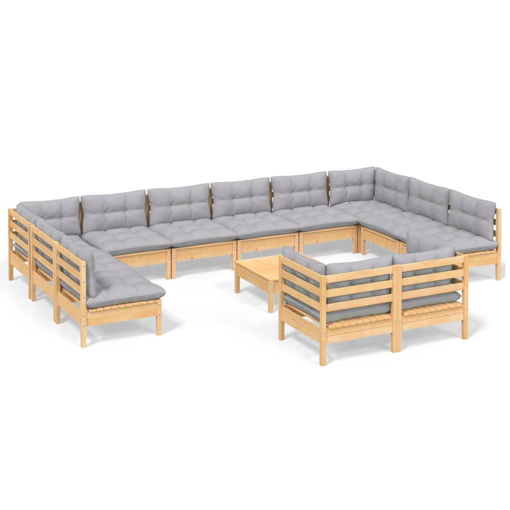 Garden Lounge Set Grey Solid pinewood, fabric (100% polyester)