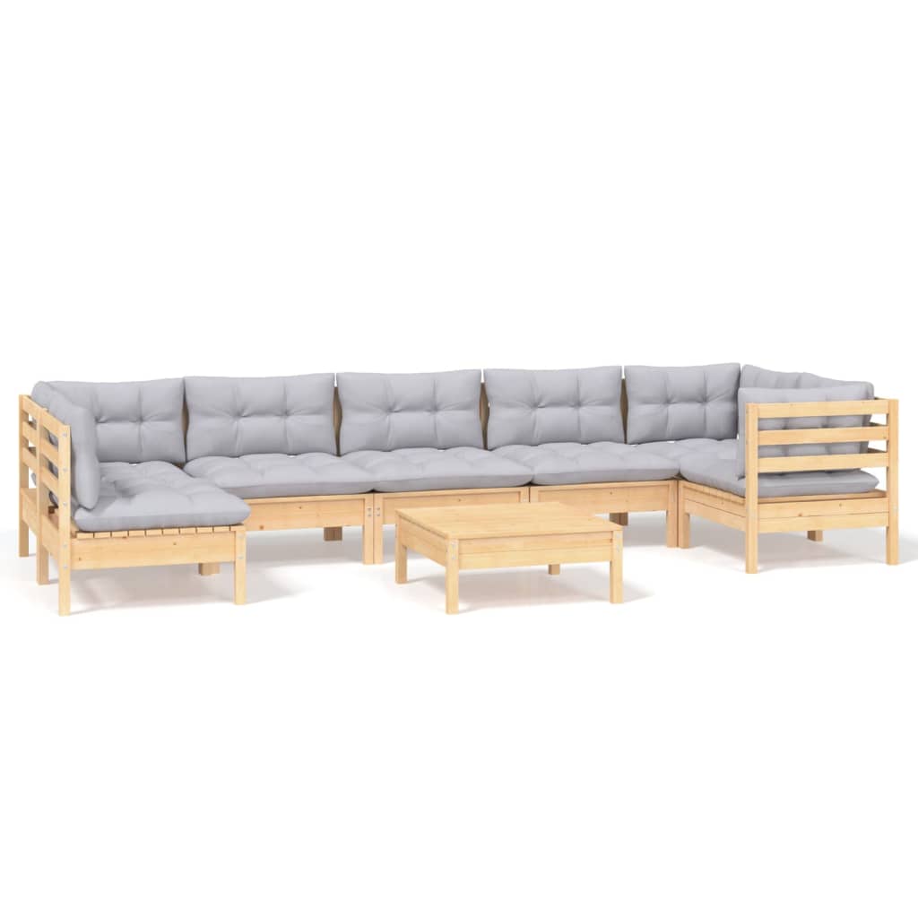 Garden Lounge Set Grey Solid pinewood, fabric (100% polyester)