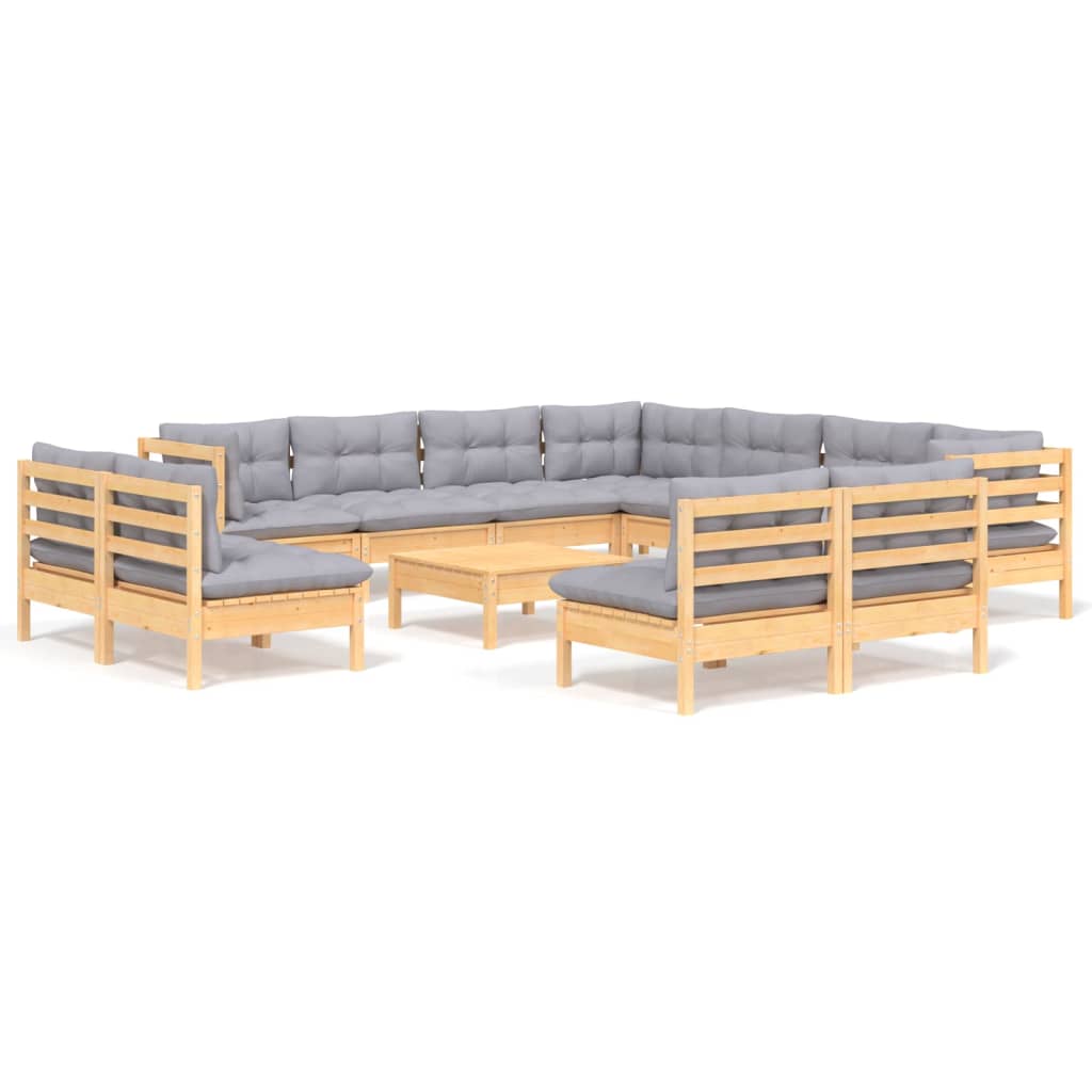 Garden Lounge Set Grey Solid Pinewood, fabric (100% polyester)