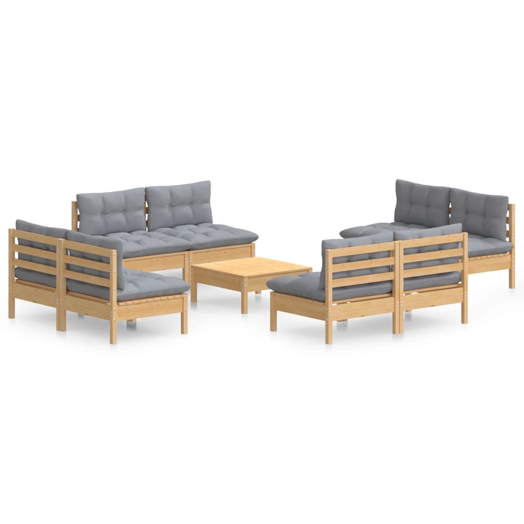 Garden Lounge Set Grey Solid pinewood, fabric (100% polyester)