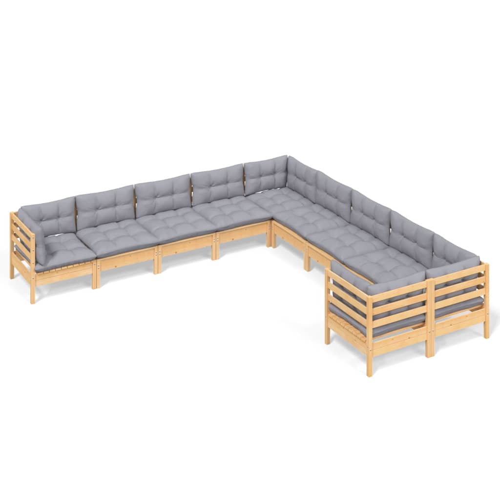 Garden Lounge Set Grey Solid pinewood, fabric (100% polyester)