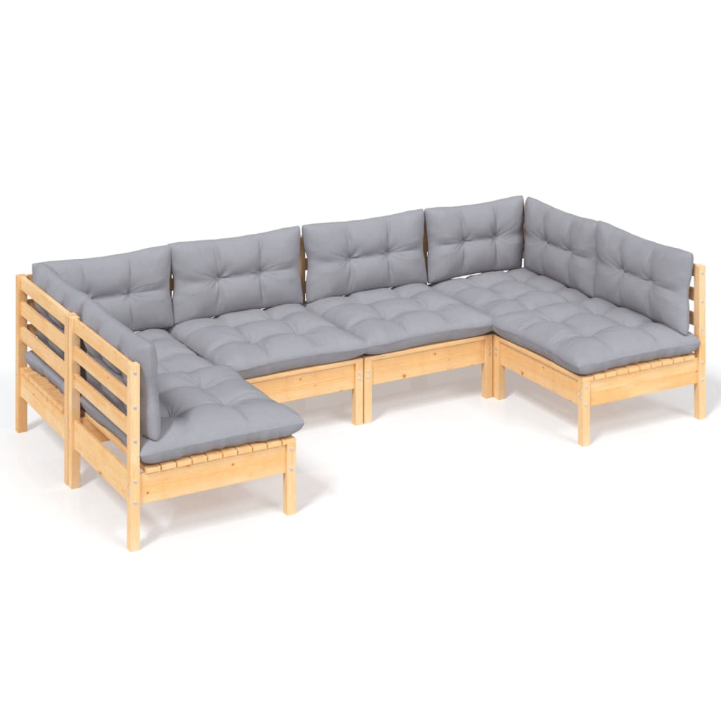 Garden Lounge Set Grey Solid pinewood, fabric (100% polyester)