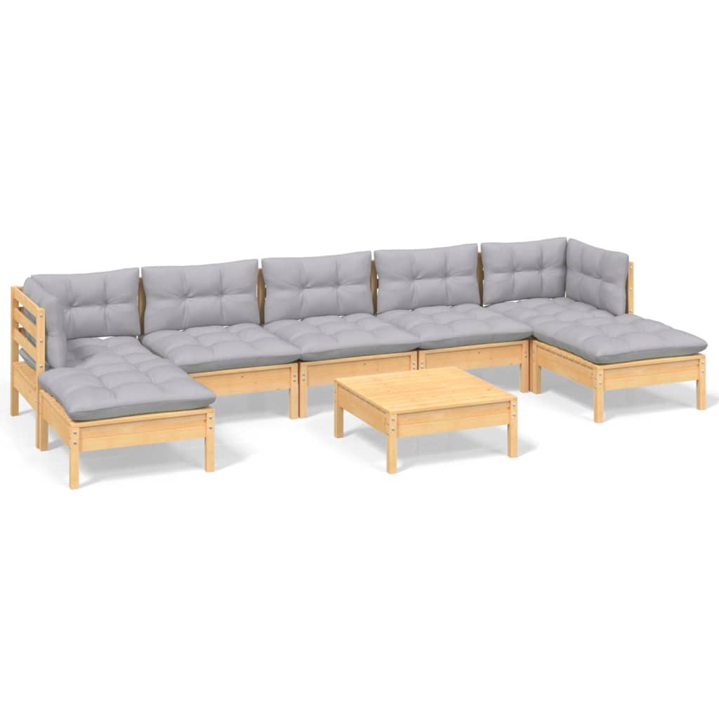 Garden Lounge Set Grey Solid pinewood, fabric (100% polyester)