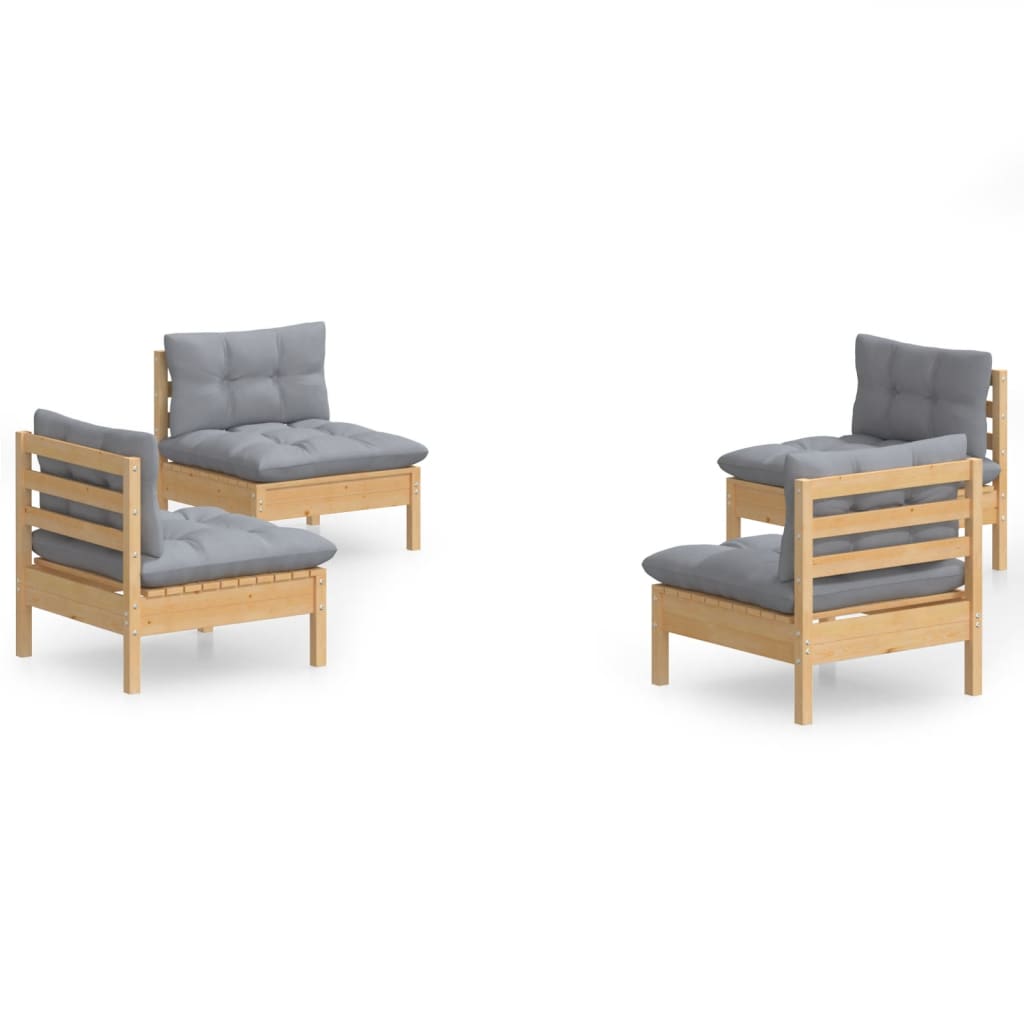 Garden Lounge Set Grey Solid pinewood, fabric (100% polyester)