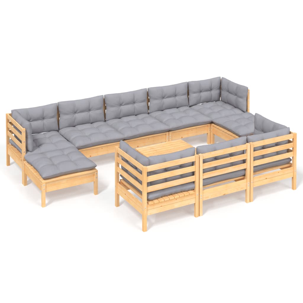 Garden Lounge Set Grey Solid pinewood, fabric (100% polyester)