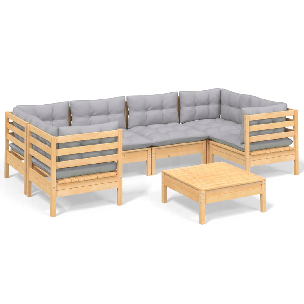 Garden Lounge Set Grey Solid pinewood, fabric (100% polyester)