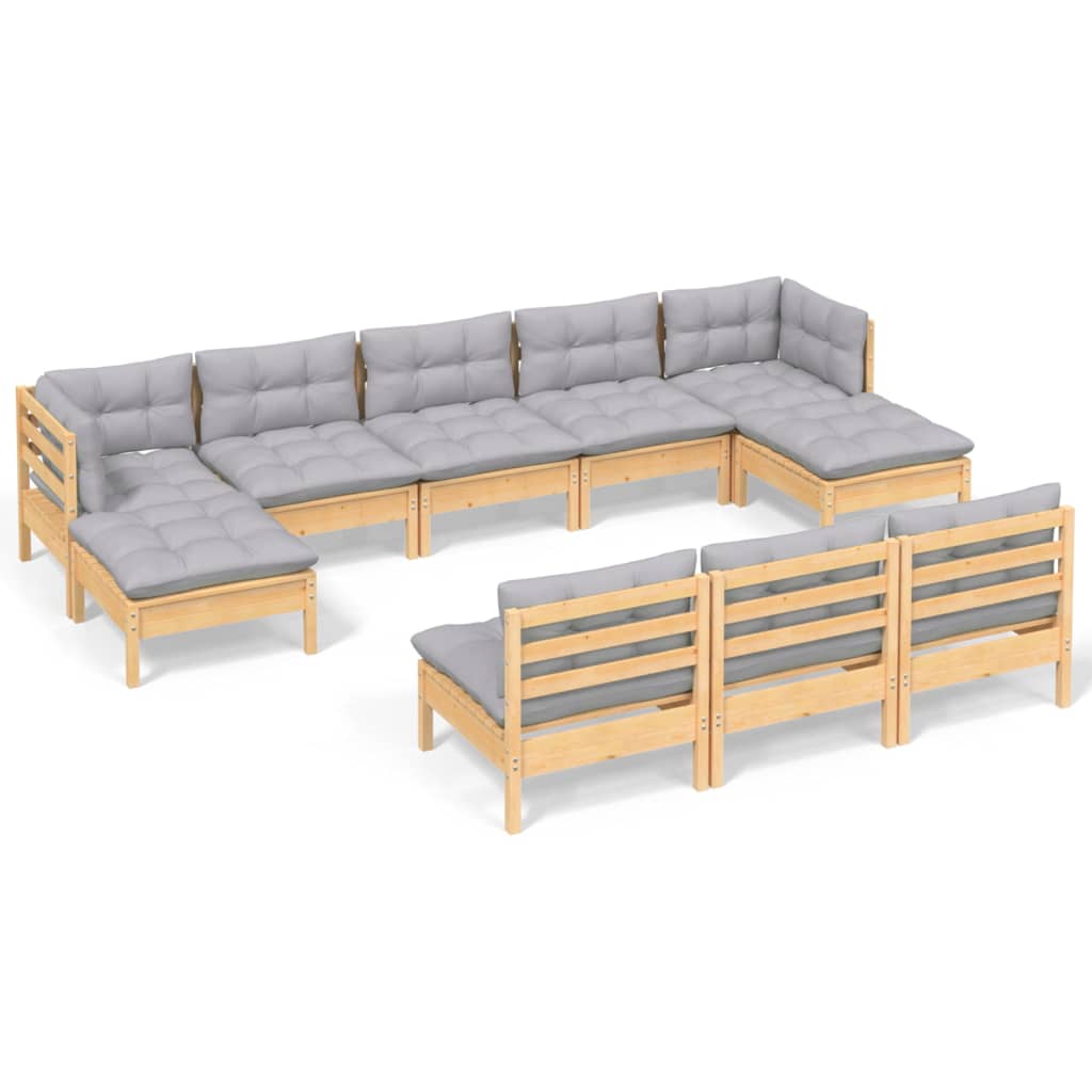 Garden Lounge Set Grey Solid pinewood, fabric (100% polyester)