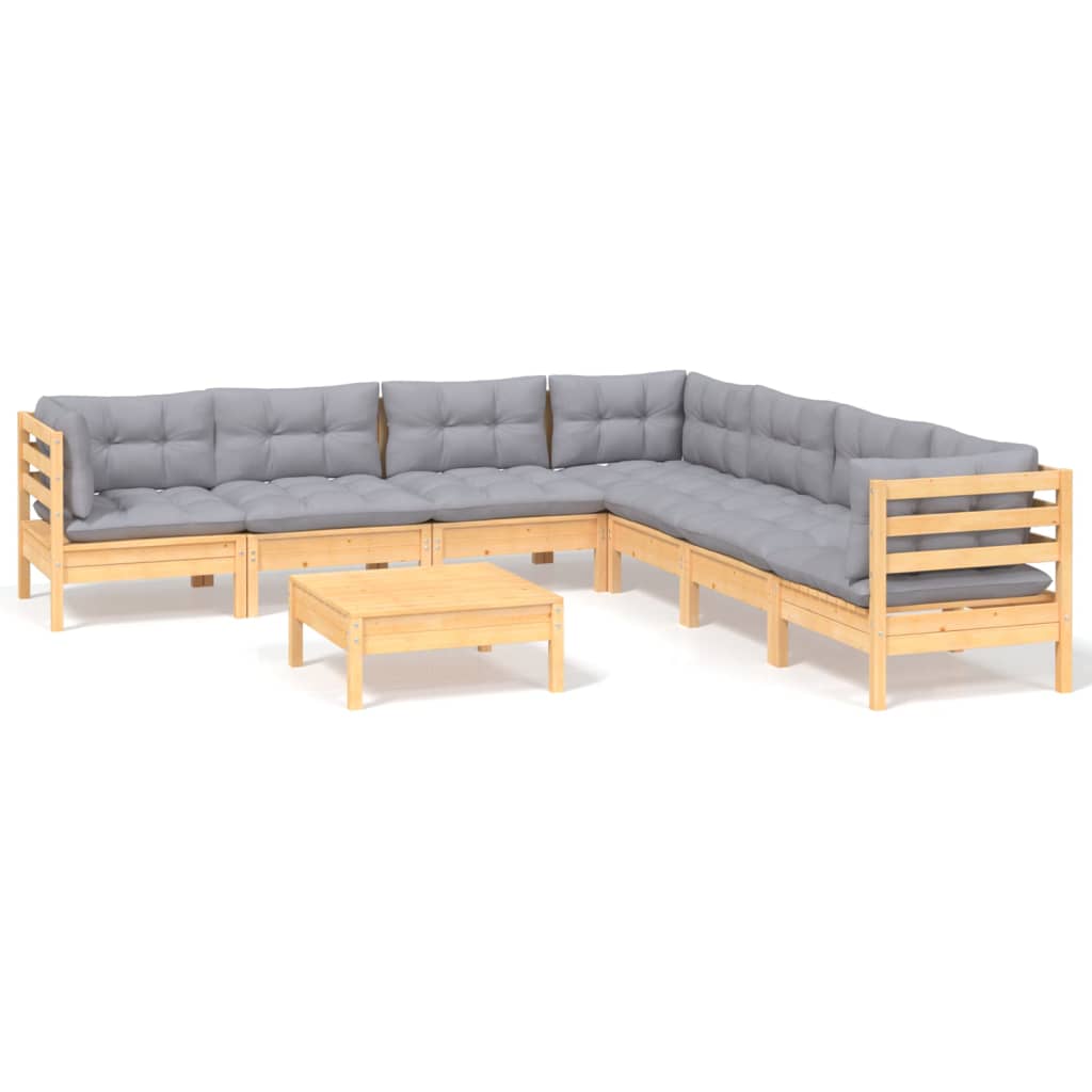 Garden Lounge Set Grey Solid pinewood, fabric (100% polyester)