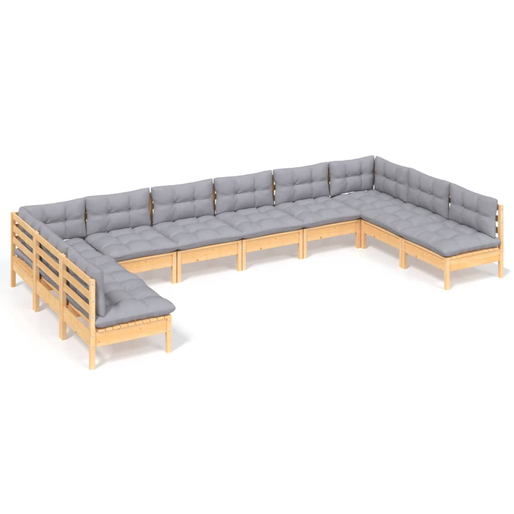 Garden Lounge Set Grey Solid pinewood, fabric Medium Modular
