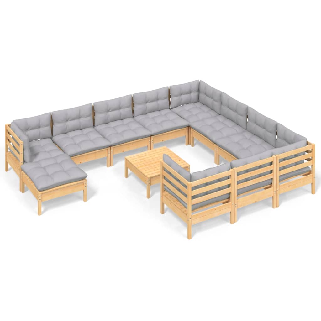 Garden Lounge Set Grey Solid Pinewood Large Modular