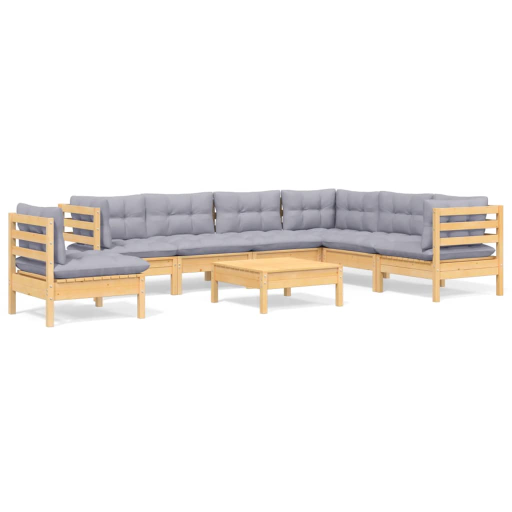 Garden Lounge Set Grey Solid Pinewood Medium Modular