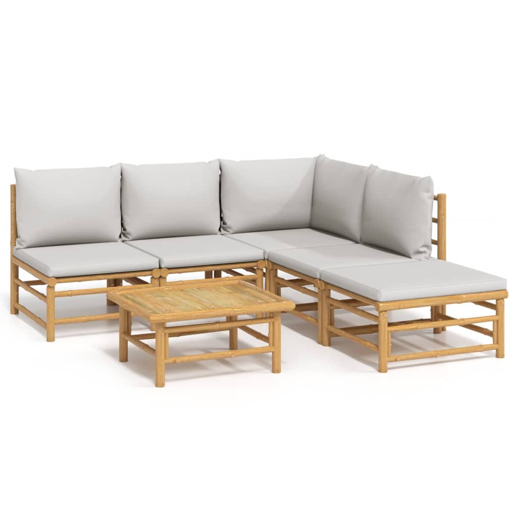 Garden Lounge Set Light gray Bamboo, Fabric (100% polyester)