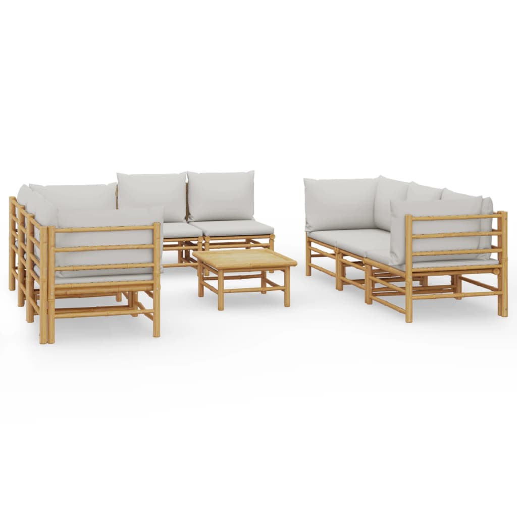 Garden Lounge Set Light Grey and Bamboo Bamboo and Polyester