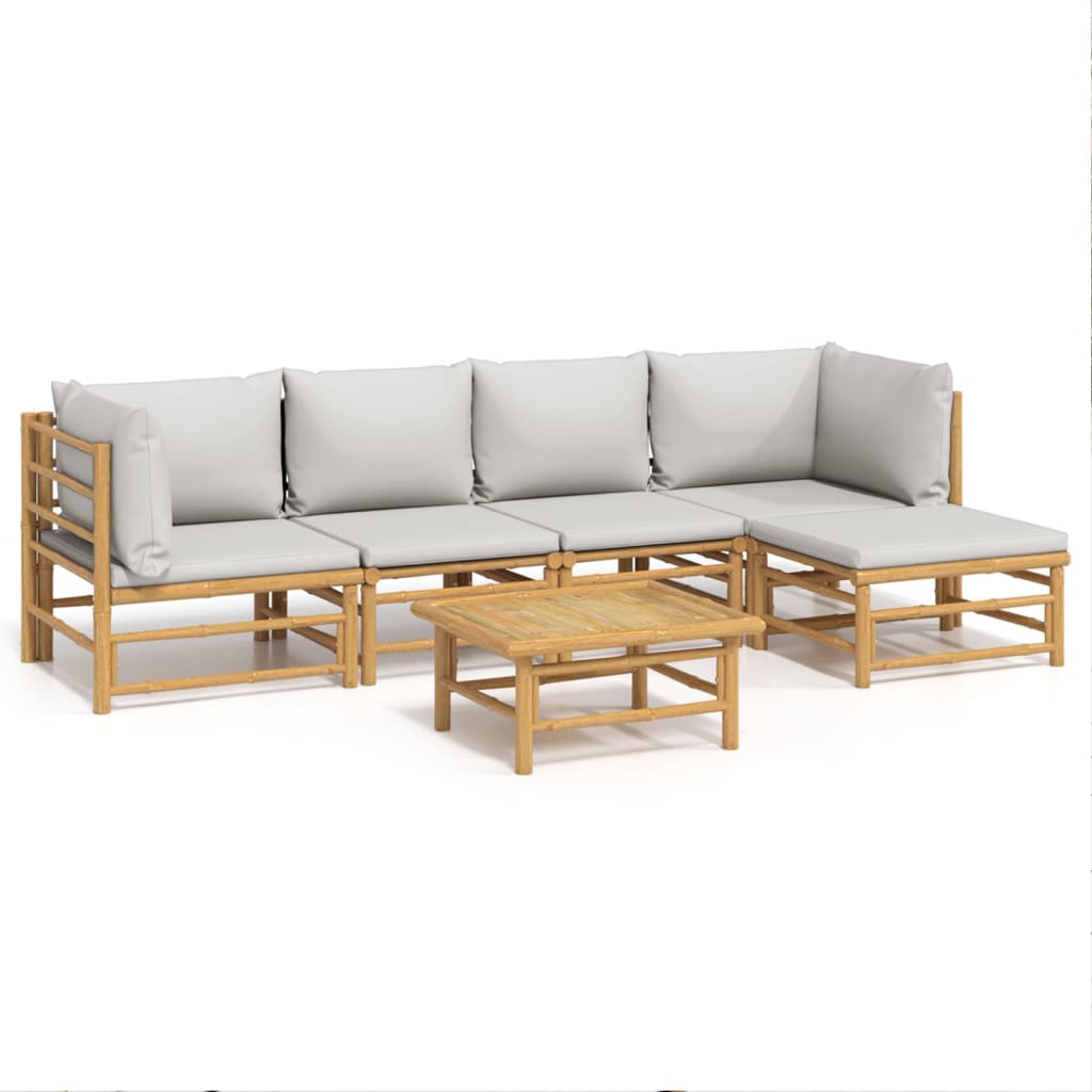 Garden Lounge Set Light Grey Bamboo, 100% Polyester 6 Piece Set