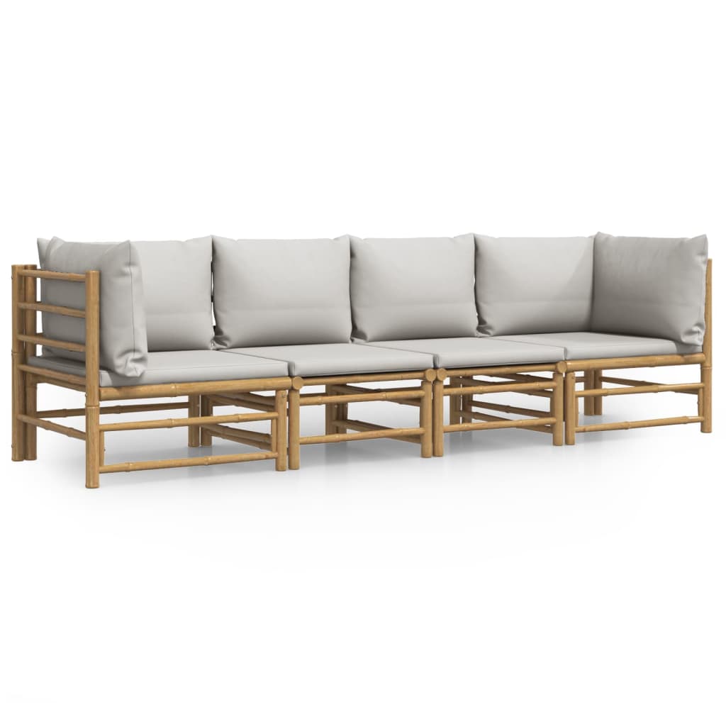 Garden Lounge Set Light Grey Bamboo, 100% Polyester Medium