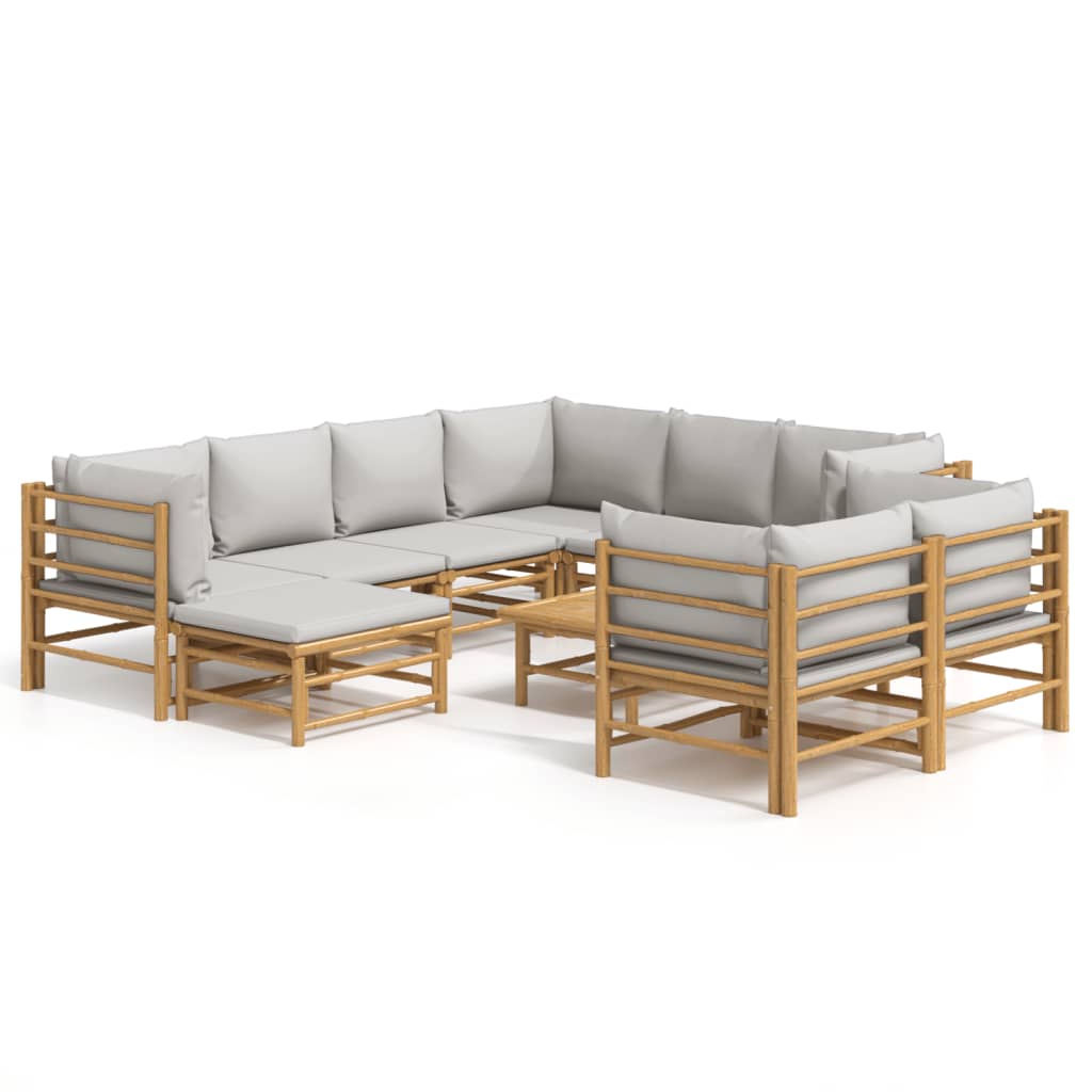 Garden Lounge Set Light Grey Bamboo and Polyester 10 Piece Set