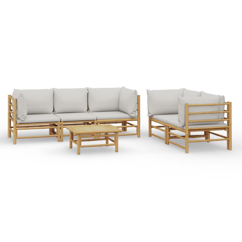 Garden Lounge Set Light grey, Bamboo Bamboo, Polyester Medium