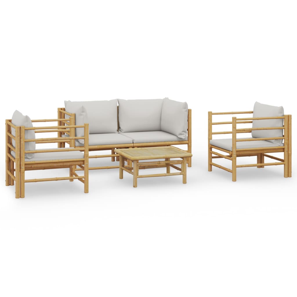 Garden Lounge Set Light grey Bamboo, Fabric (100% polyester) Medium