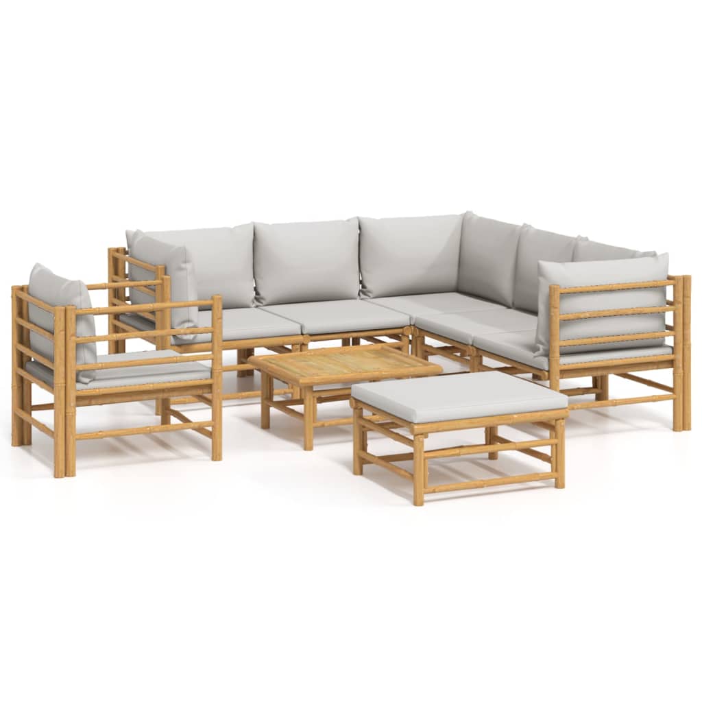 Garden Lounge Set Light Grey Bamboo, Polyester Medium Modular