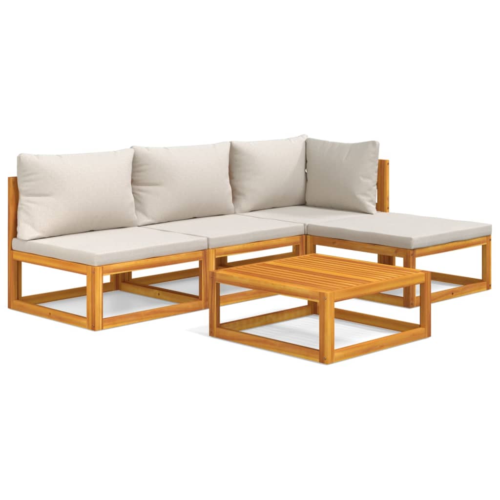 Garden Lounge Set Light grey cushions, Natural wood